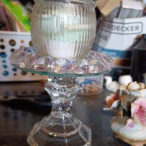 Hand Crafted Crystal Candle Holder with Purple Accents